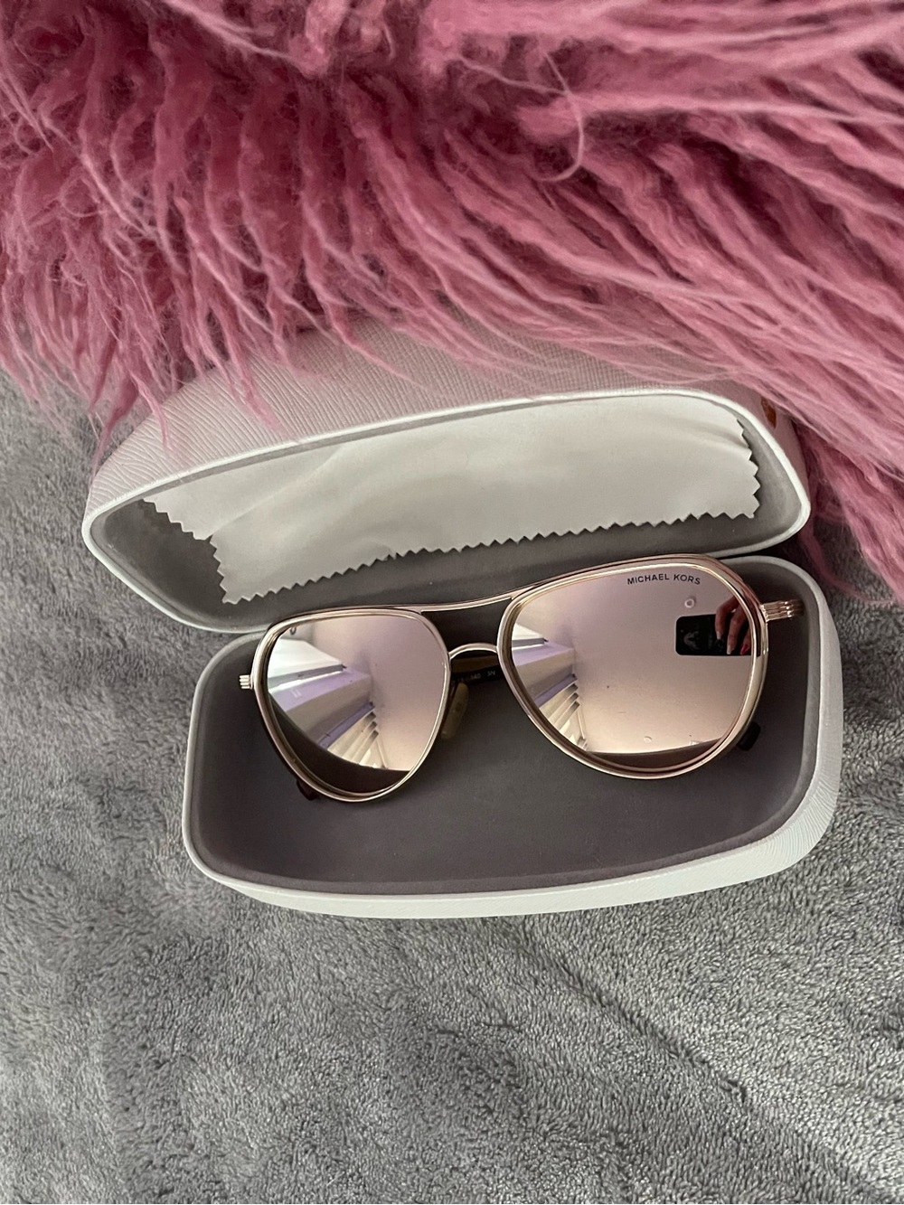 Michael Kors Rose-Gold Aviator Sunglasses with Pink-Tinted Lenses